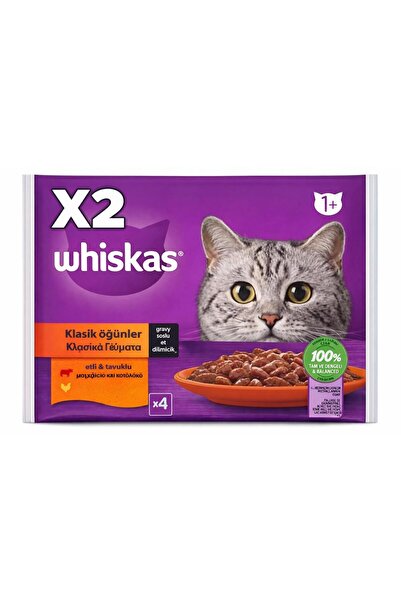 Whiskas Klasik Öğünler Sos İçinde Sığırlı ve Tavuklu Poşet Yaş Mama 340 g (4x...
