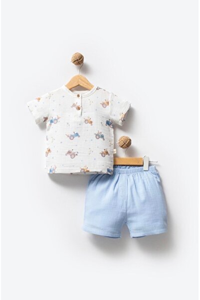 Bubbless Muslin Tractor Pattern Shorts Set