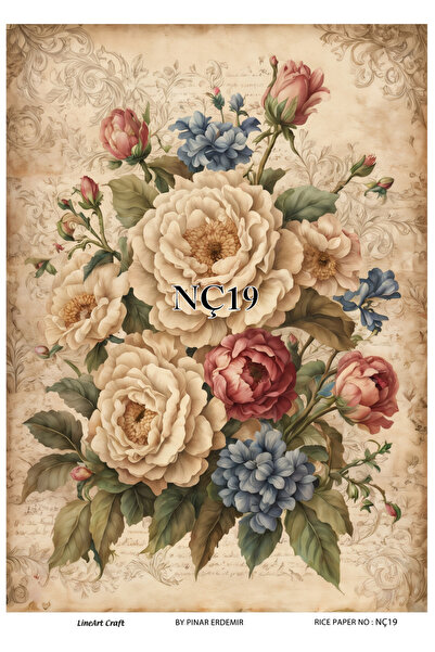 LİNEART Nostaljik Çiçekler Deseni Pirinç Dekopaj Kağıdı No:NÇ19- 29x42cm