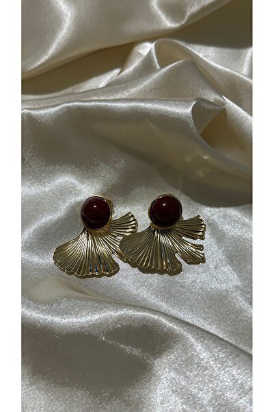 BUSİELLE JEWELRY Gold Stone Leaf Earrings Vip Earrings