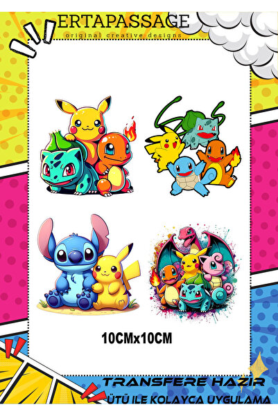ErTaPassage Pokemon3 Desenli Ütü ile Yapışan Transfer Baskı, Tişört, Çanta İç...