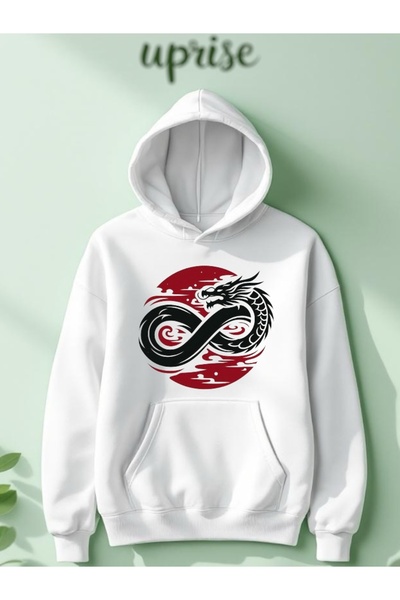 Vordevia Hanorac Dragon cu imprimeu Cotton 3 Thread O supradimensionat