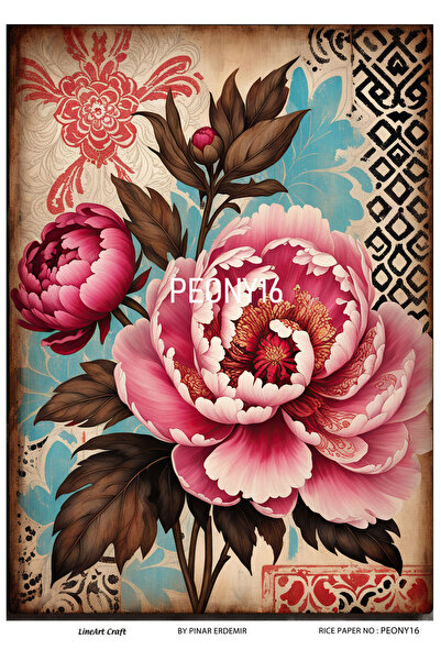 LİNEART Vintage Gül Deseni Pirinç Dekopaj Kağıdı No:PEONY16- 29x42cm