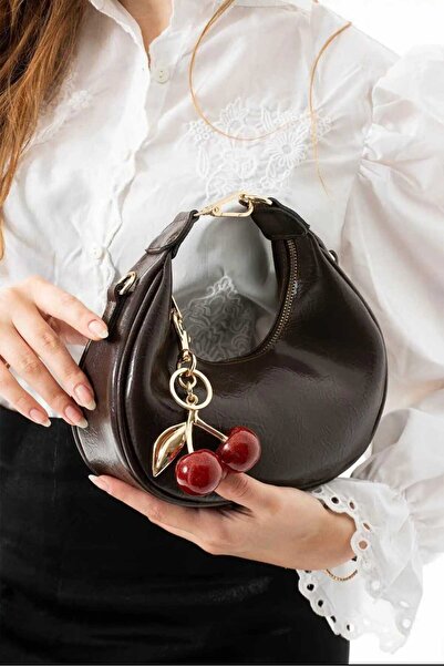 ÖZÜM TAKI Women's Hand and Shoulder Bag Brown with Cherry Charm Gift