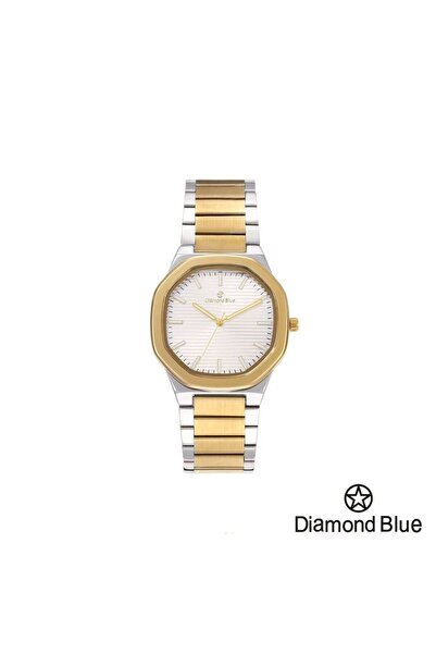 Diamond Blue ساعة دايموند بلو نسائية، سوار فضي وذهبي وصحن أبيض، كلاسيكية أنيقة.