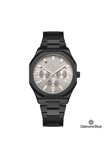 Diamond Blue ساعة دايموند بلو رجالية، سوار أسود وصحن فضي، مظهر قوي وجذاب لكل الأوقات.
