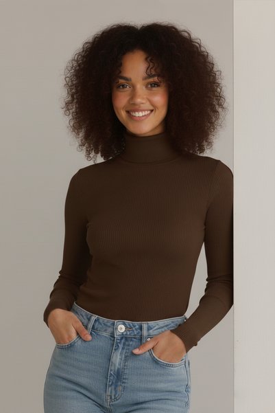 beuivo Unisex Ribbed Knit Stretch Fabric Cotton Body Turtleneck Slimfit High Neck Sweater