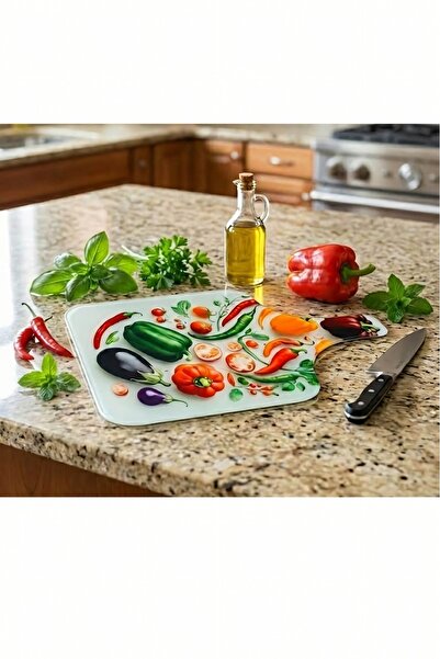 Borambalaj Glass Cutting Board with Vegetable Pattern