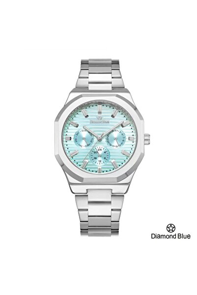Diamond Blue ساعة دايموند بلو رجالية، سوار فضي وصحن ازرق، لون عصري ومظهر لافت.