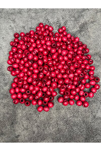 Mos Tespih 10mm Kırmızı Renk Ahşap Boncuk (10 Gram 34 Adet) Geniş Delikli Tak...