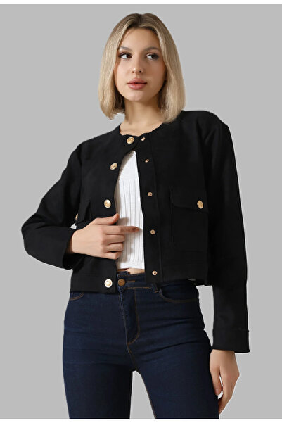 MADAMMERY Gold Button Suede Jacket