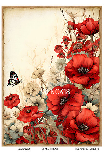 LİNEART Gelincik Deseni Pirinç Dekopaj Kağıdı No:GLNCK18- 29x42cm