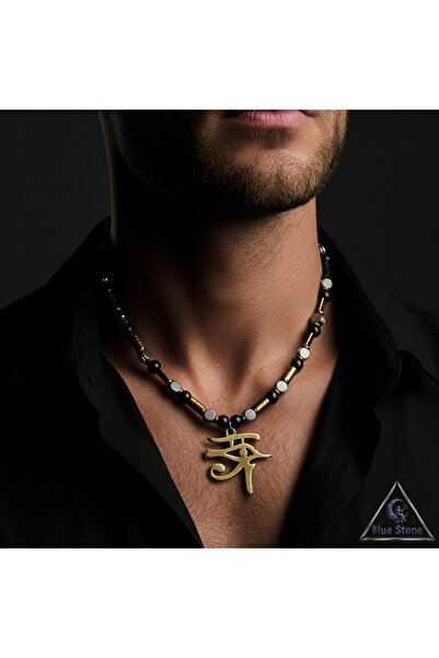 Blue Stone Design "Gardien" Serisi: Doğal Mat Oniks ve Silindir Hematit Taşlı...