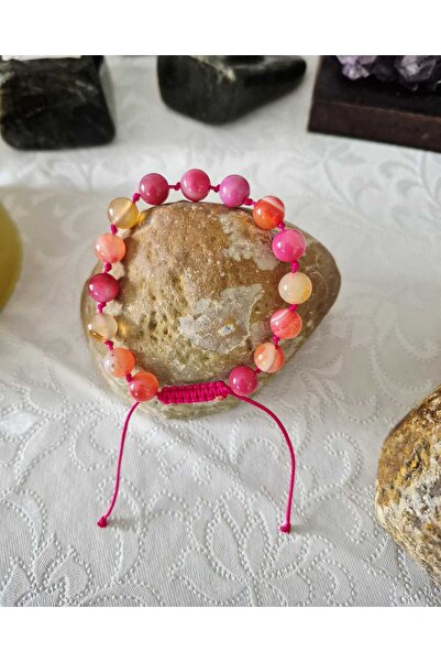 güleçdoğaltaş Pink Agate Natural Stone Bracelet 8mm – Adjustable Knot Closure