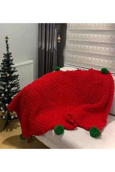 Nessa Giyim Kırmızı puffy El örgüsü TV Battaniyesi