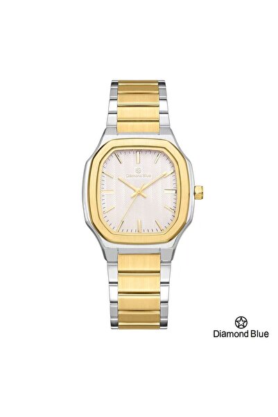 Diamond Blue ساعة دايموند بلو للجنسين، سير ذهبي وفضي، صحن أبيض، تصميم كلاسيكي فاخر يناسب كل الأوقات.