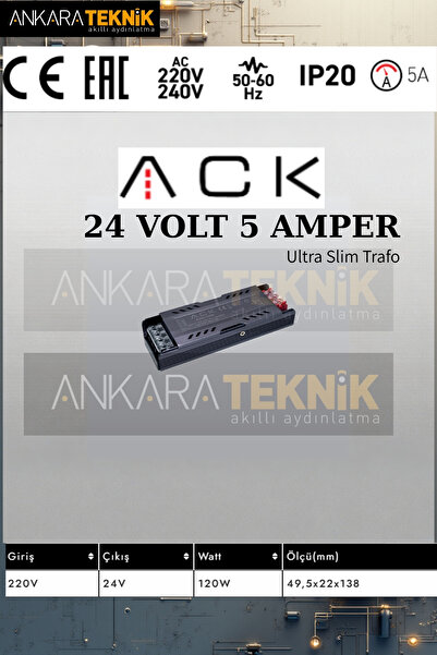 ankarateknik ACK 24 Volt 5 AMPER Ultra Slim Trafo / Dikkat 24 Volt Çıkış veri...