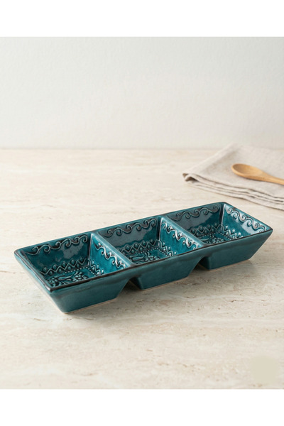 Zera Dizayn ZERA Etnik Desenli 3 Bölmeli El Yapımı Seramik Çerezlik – Kahvalt...