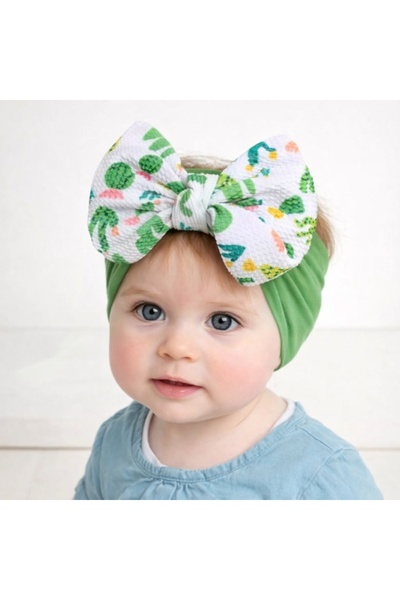 Superbaby Φαρδιά πράσινη κορδέλα με τυπωμένο φιόγκο