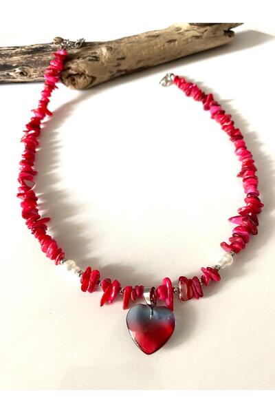 canan dizayn Red Heart Chakil Stone Necklace