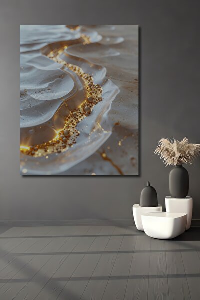 Teona Ahşap Altın Varaklı Soyut Akış Sanat Ahşap Dekoratif Ev,Antre,Salon,Ofi...