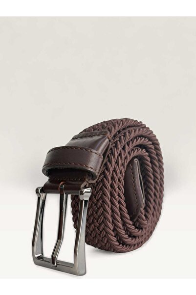 Mia Belt Knitted Patterned Elastic Belt Leather Detailed Black 3.5 cm Brown Compatible with All Pants