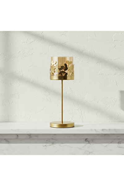 Home Box حامل شموع معدني على شكل ورقة شجر مع زجاج - 7.5 × 7.5 × 21 سم