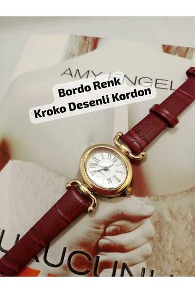 Brality Bordo Color Crocodile Patterned Cord Vintage Retro Model Gold Case Ne...