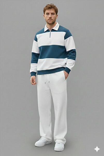 NİCE Polo Neck Oversized Baggy Tracksuit Set-Winter Thick 3-Thread Fleece-Lined Wide Leg Polo Neck-Top and Bottom Set