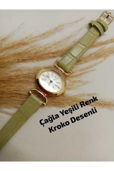 Brality Green Crocodile Patterned Cord Vintage Retro Model Gold Case New Seas...