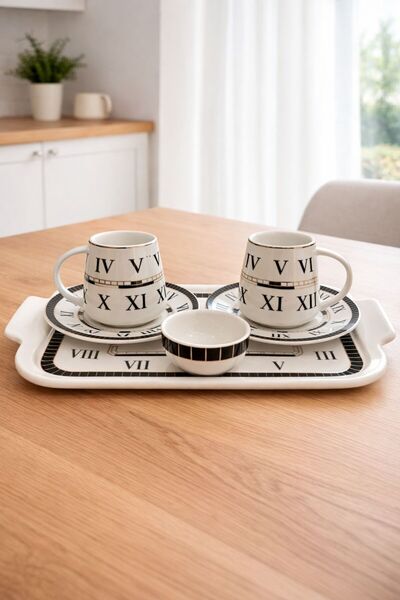 YONCA ART CONCEPT ACAR MARKA PORSELEN TEPSİLİ - DRAJELİKLİ 2 KİŞİLİK FİNCAN SET