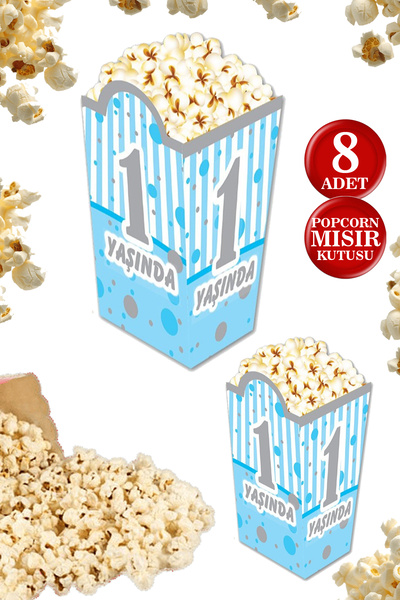 karanca parti süs Blue 1St Birthday Themed 8-Piece Corn Box Popcorn Popcorn B...