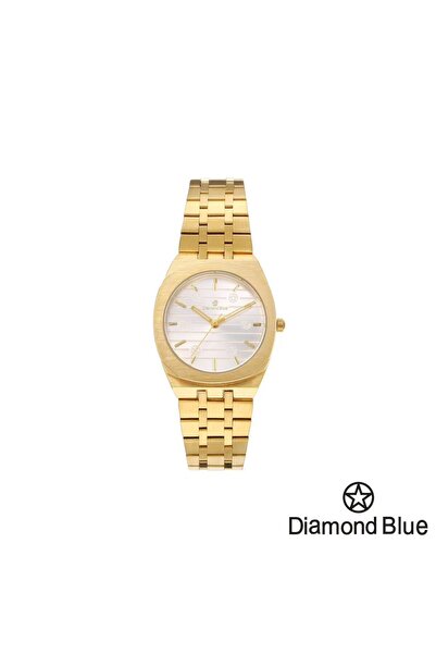 Diamond Blue ساعة دايموند بلو نسائية، سوار ذهبي وصحن أبيض، فخامة ذهبية ساحرة.