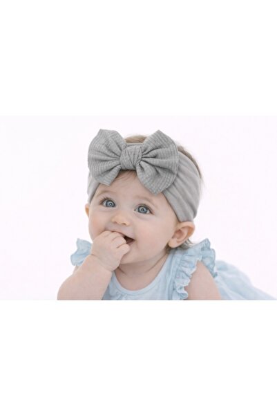 Superbaby Bentita gri lata cu funda striata aplicata