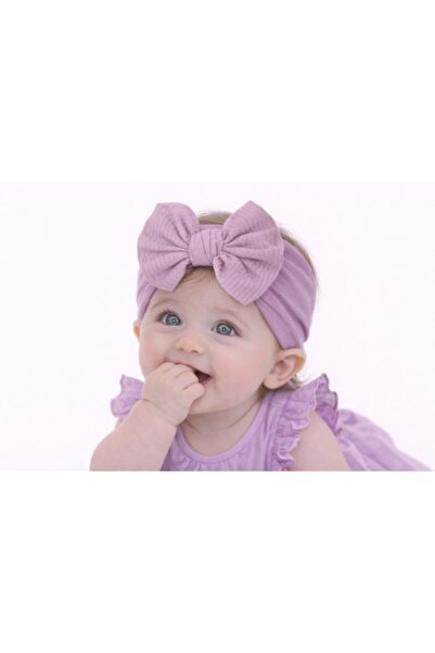 Superbaby Φαρδιά λιλά κορδέλα με ραβδωτό φιόγκο