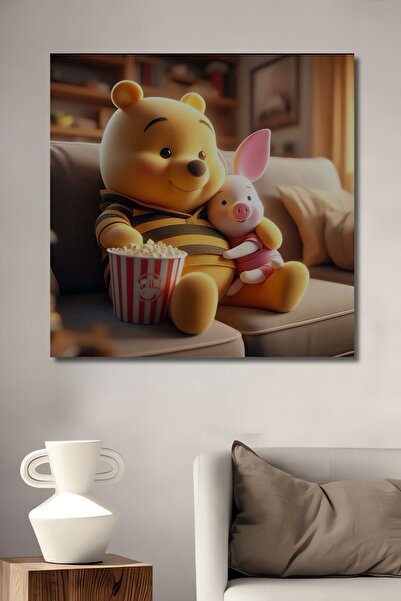 Teona Ahşap Winnie The Pooh ve Piglet Sulu Boya Görünümlü Ahşap Dekoratif Ev,...