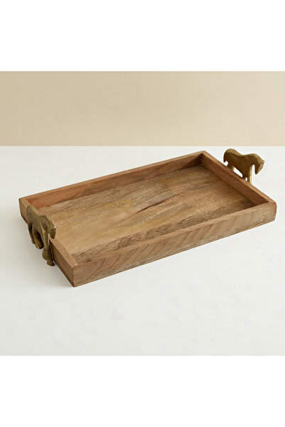 Home Box Astro Wooden Decorative Tray with Aluminium Handle - 35x20x9 cm