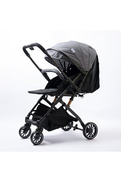 molody عربة أطفال مزودة بنظام تعليق هيدروليكي، سهلة الحمل، قابلة للطي بيد واحدة - رمادي داكن