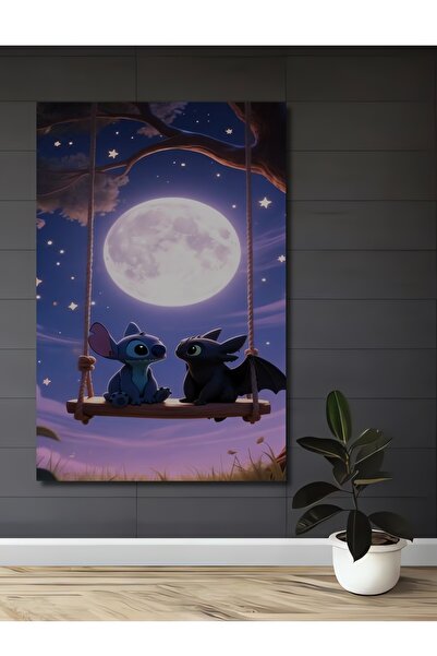 Teona Ahşap Stitch ve Toothless Sallanan Salıncaklı Ahşap Dekoratif Ev,Antre,...