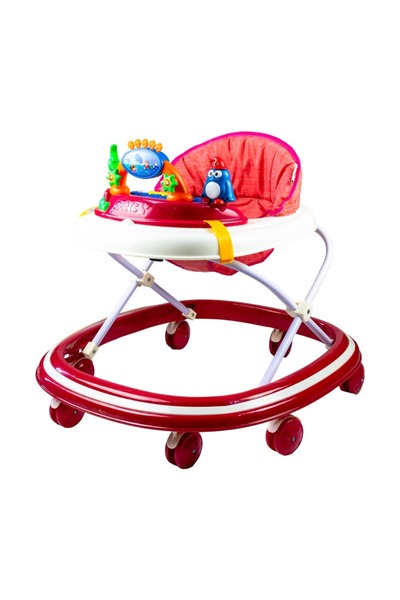 molody Adjustable Foldable Baby Walker with Activity Center, Sit-to-Stand Push Walker (6M+), Pink