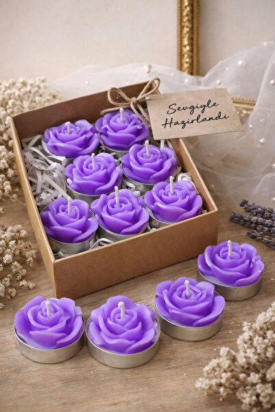 MumLook Mor Gül Mum 8’li Set – Tealight Hediyelik Mum/AFG atölye