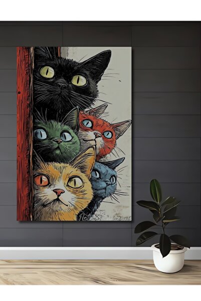 Teona Ahşap Renkli Kedi Sürprizi Yağlı Boya Görünümlü Dekoratif Ahşap Ev,Antr...