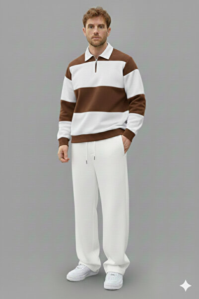 NİCE Polo Neck Oversized Baggy Tracksuit Set-Winter Thick 3-Thread Fleece-Lined Wide Leg Polo Neck-Top and Bottom Set