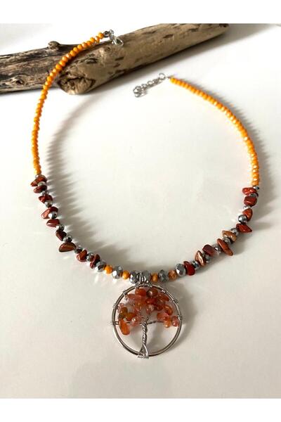 canan dizayn قلادة شجرة الحياة من الحجر البرتقالي