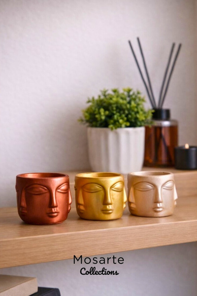 Mosarte Buda Series Minimalist Soyut Yüz Vazo / Heykel – Modern Dekoratif Obje 3'lü Set Küçük Boy