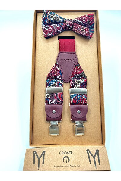 CROATE Shawl Pattern Bow Tie & Trouser Strap Set – Same Fabric Design, Luxury Set with Special Box