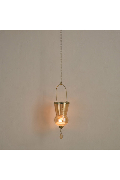 Home Box حامل شموع معلق مزخرف من كومود زين مع سلسلة - 10×10×58 سم