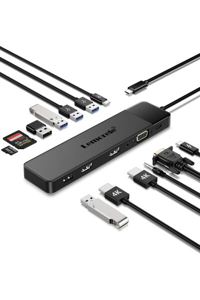 lemorele TC200, 13 in 1 Type-C Hub Docking Çoklayıcı Çift HDMI VGA Ethernet R...