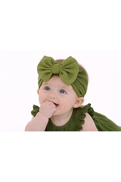 Superbaby Bentita verde lata cu funda striata aplicata