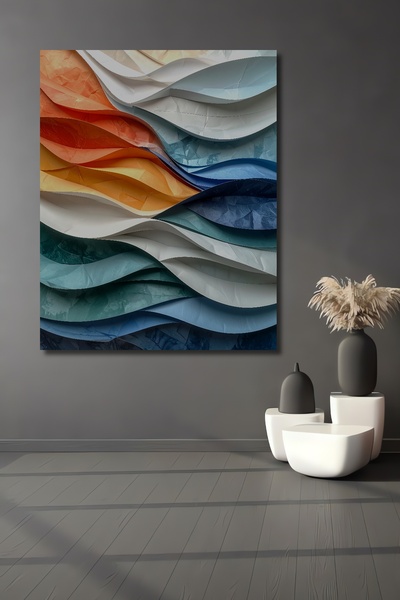 Teona Ahşap Dalga Desenli Kâğıt Rölyef Sanat Ev,Antre,Salon,Ofis,Mutfak,Yatak...